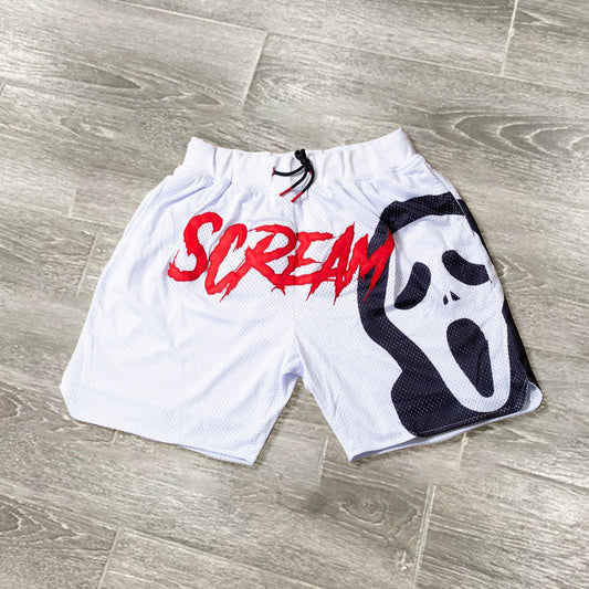 White casual film print sports shorts