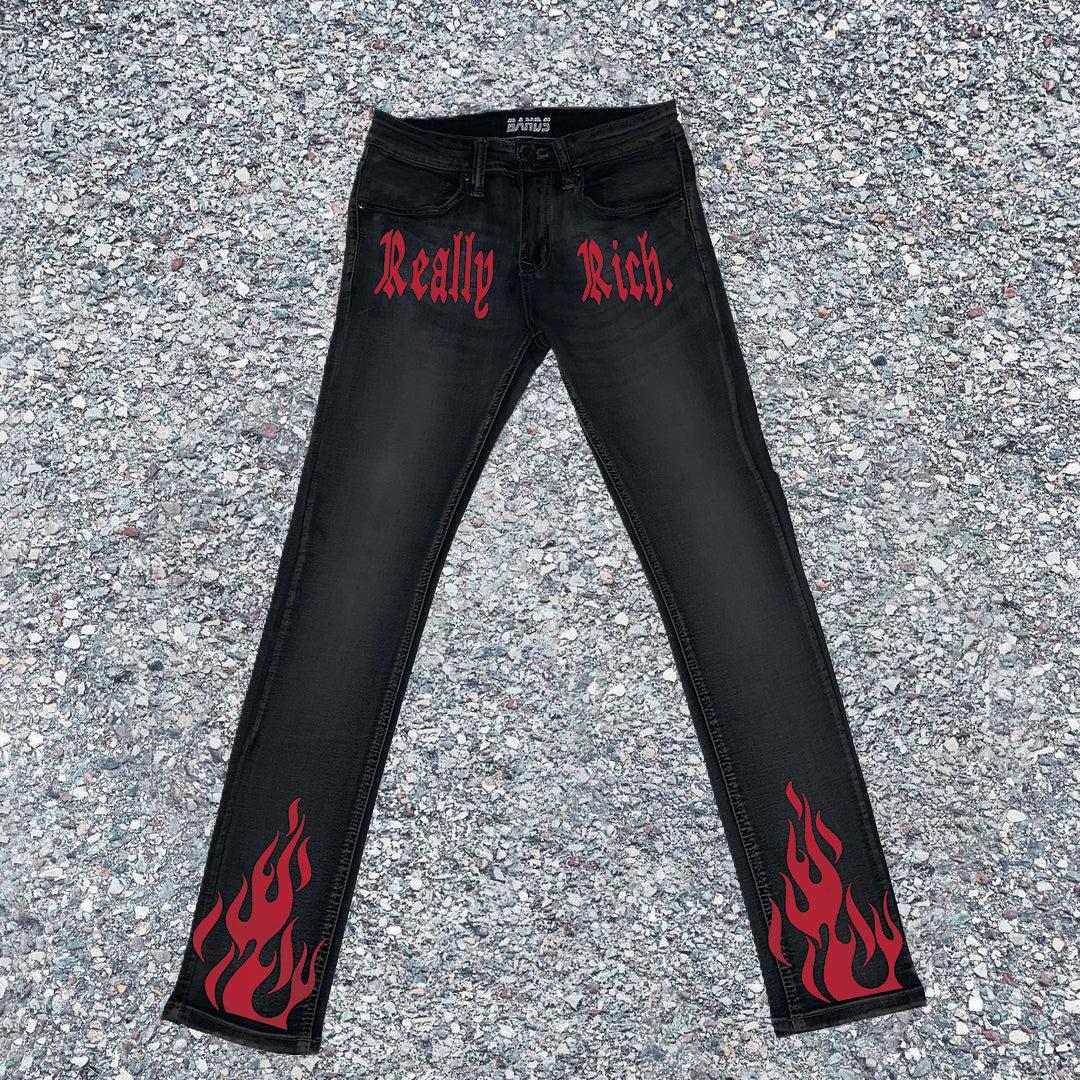 Street style trendy design printed slim-fit jeans