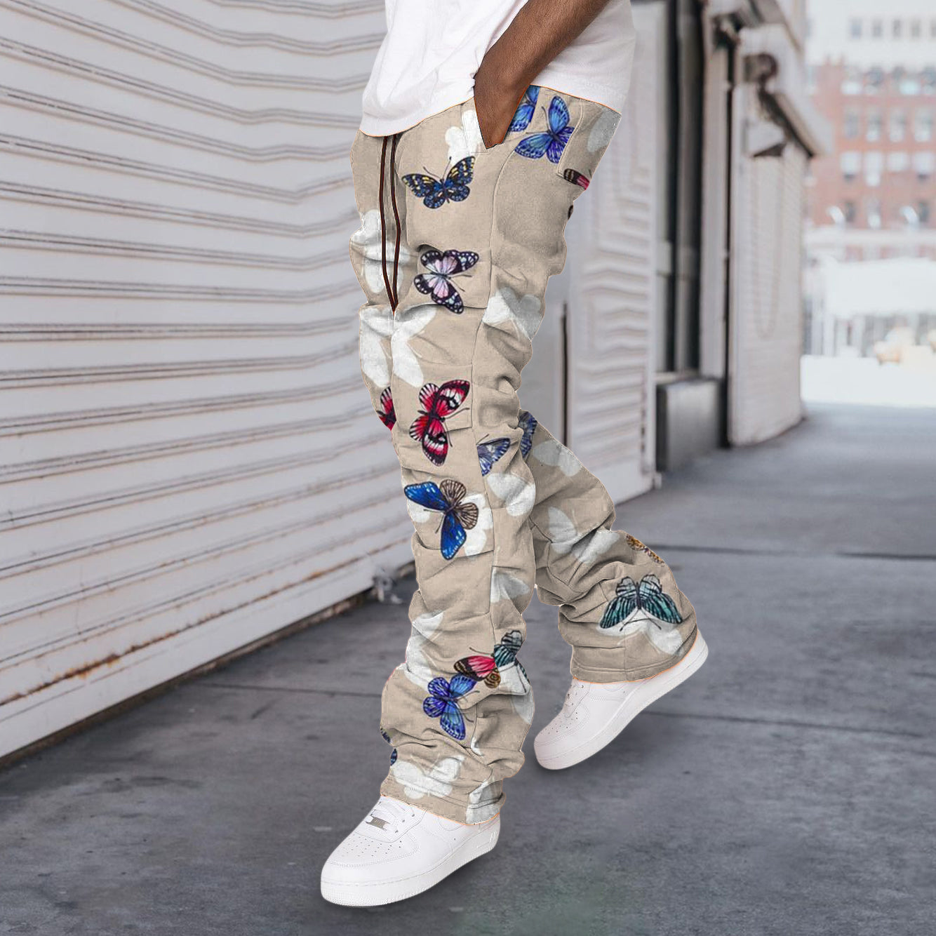 Butterfly Pattern Retro Street Straight Pants