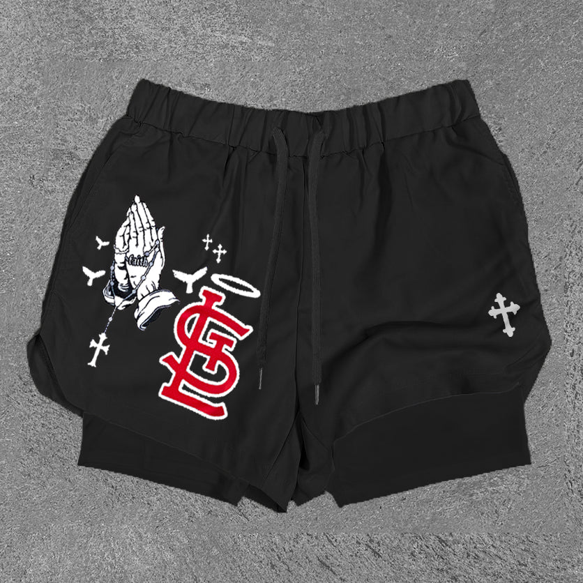 Praying Hands Print Double Layer Shorts