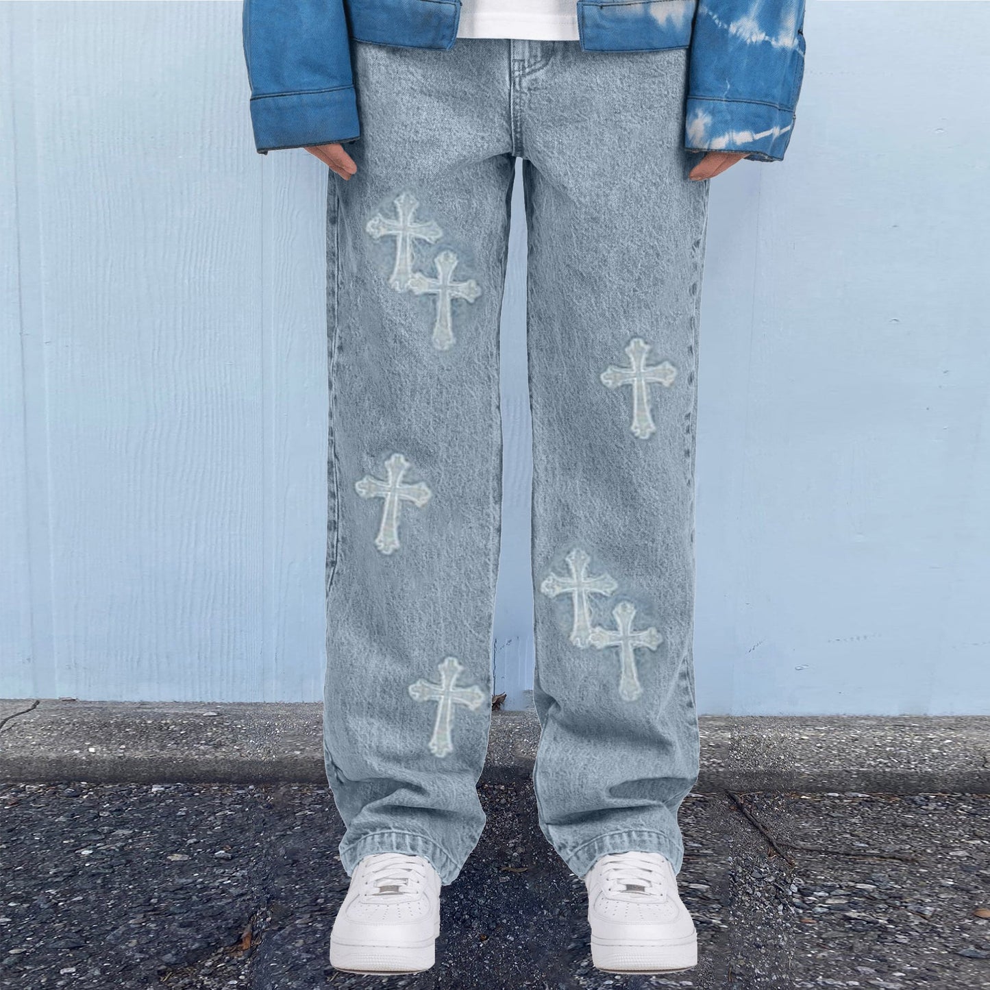 Cross Patch Hip Hop Jeans Straight Loose Trousers