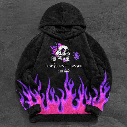 Vintage Flaming Skull Fashion Plush Hoodies