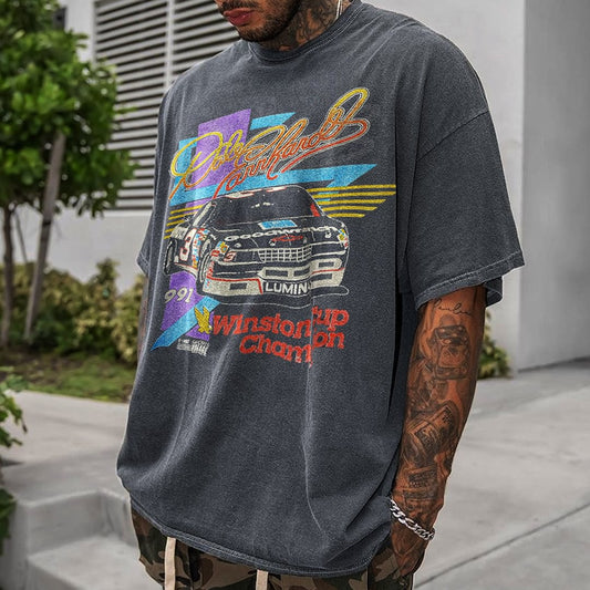 Street style retro T-shirt with statement racing print