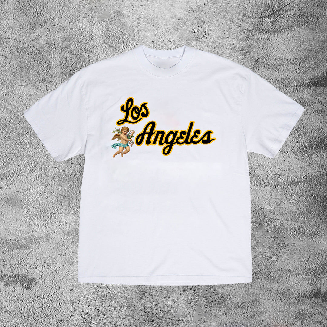 Trendy street Los Angeles print short-sleeved T-shirt