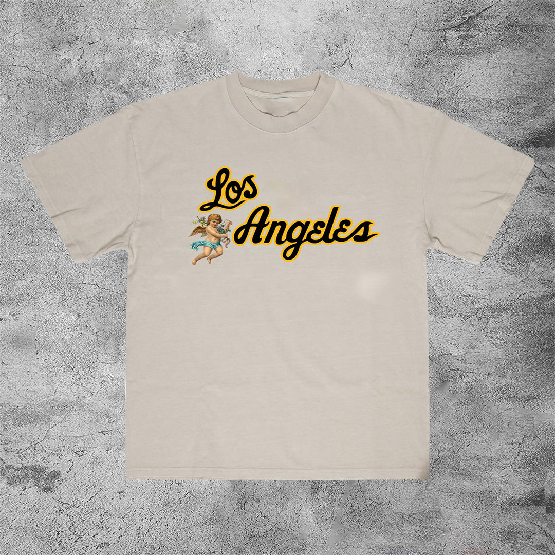 Trendy street Los Angeles print short-sleeved T-shirt