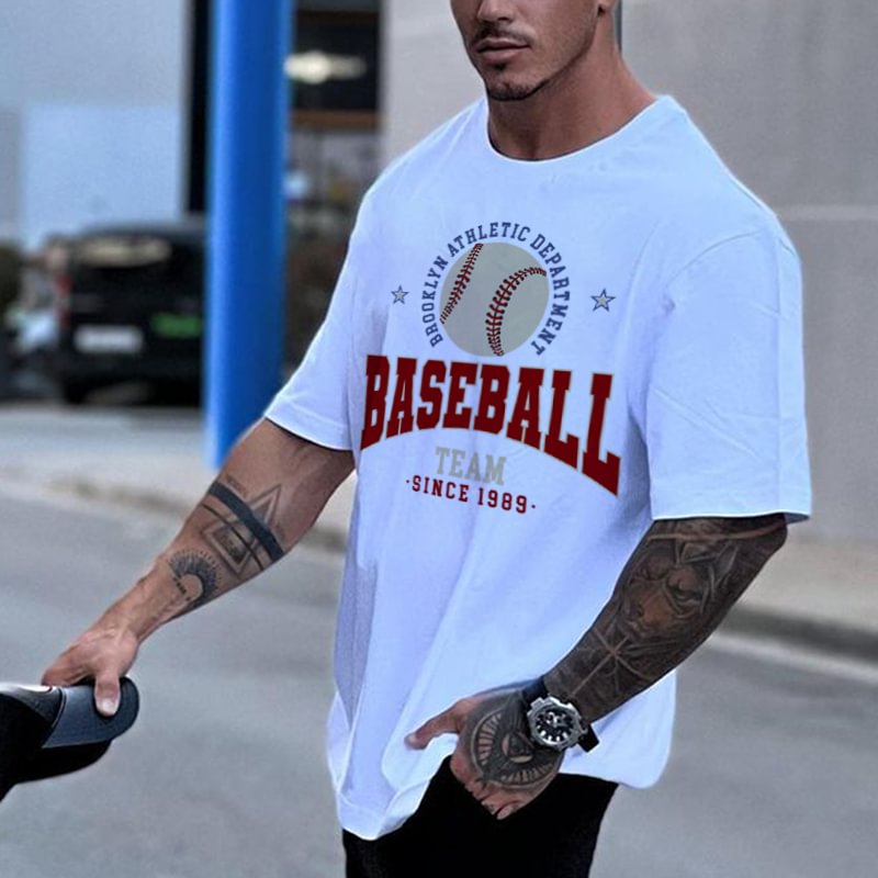 Fashionable baseball print short-sleeved loose T-shirt