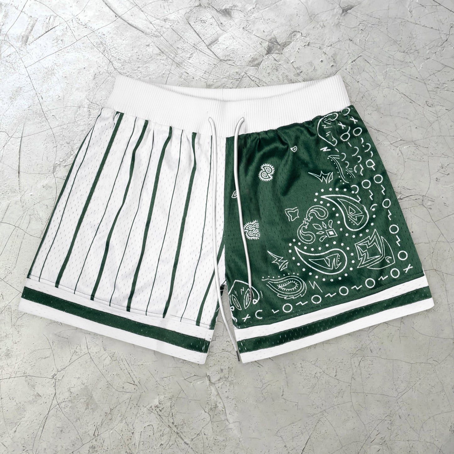 Paneled Cashew Flower Vintage Mesh Shorts