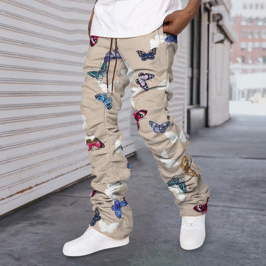 Butterfly Pattern Retro Street Straight Pants