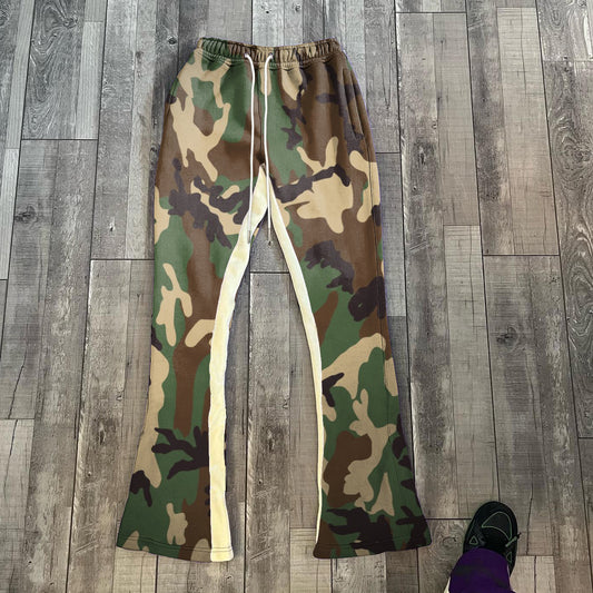 Personalized street style camouflage color block retro flared pants