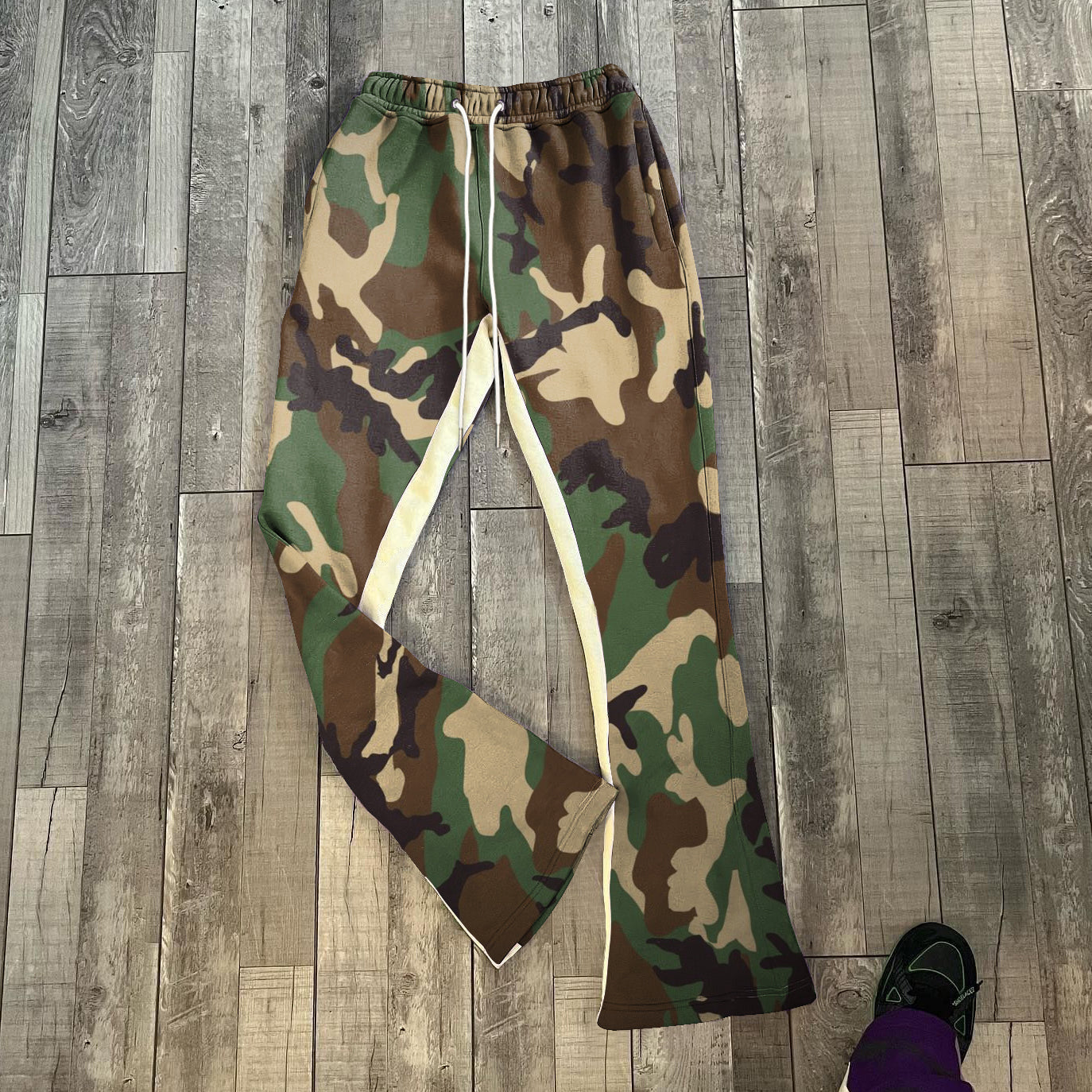 Personalized street style camouflage color block retro flared pants