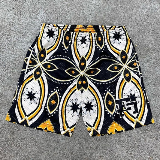 Fashion Retro Print Mesh Shorts