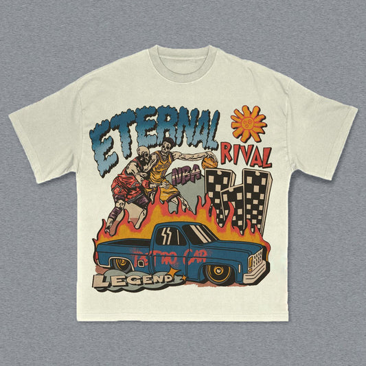 Eternal & Car Print Short Sleeve T-Shirt