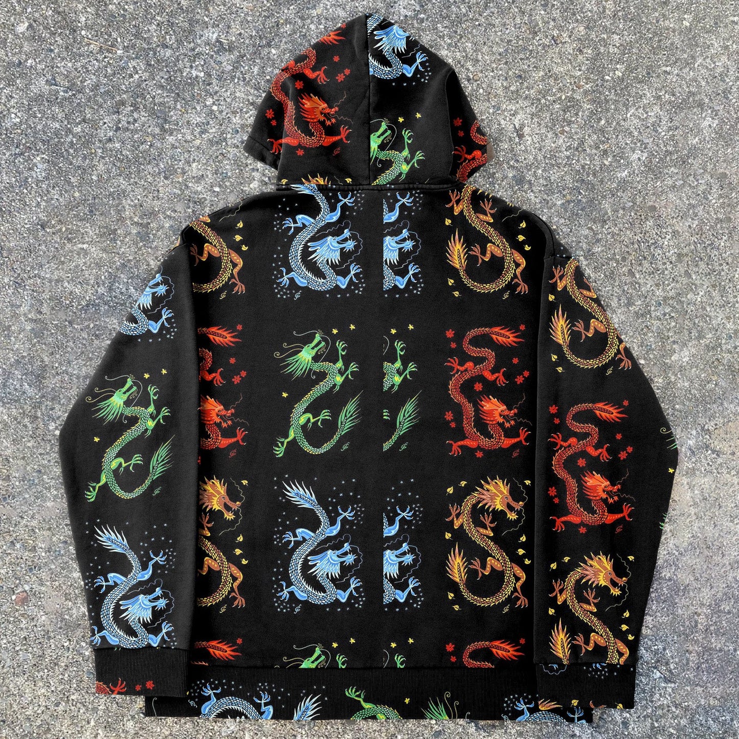 Trendy Contrast Dragon Pattern Zip Hoodies