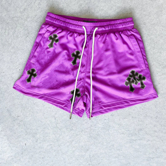 Tide brand retro cross print mesh three-point shorts