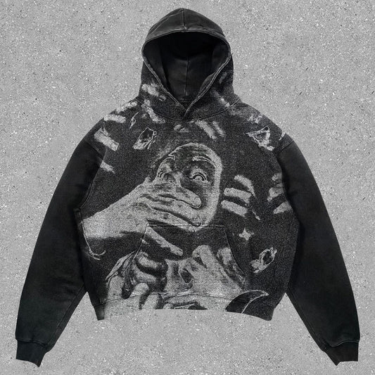 statement vintage print hoodie