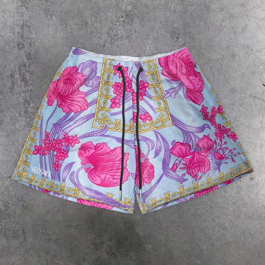 Trendy floral print mesh shorts