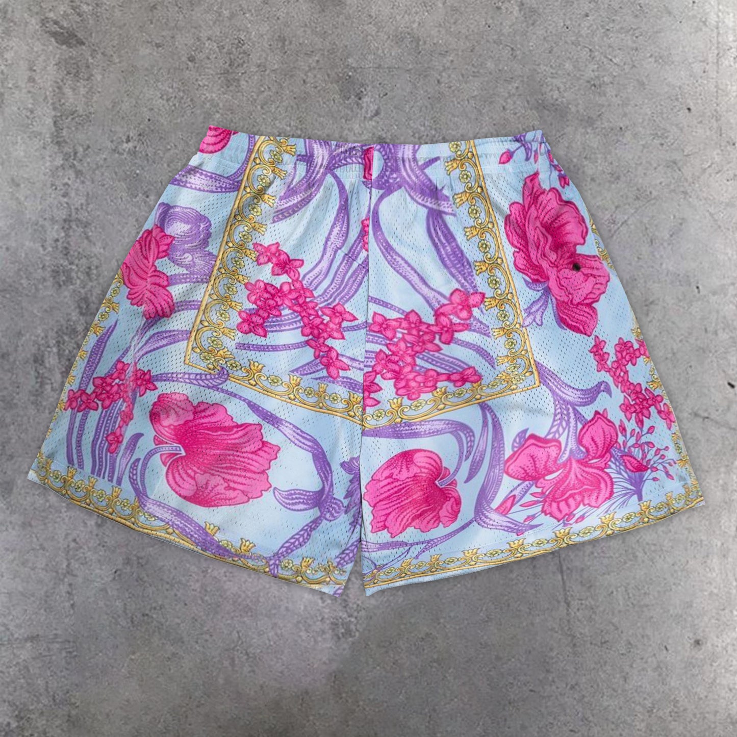 Trendy floral print mesh shorts