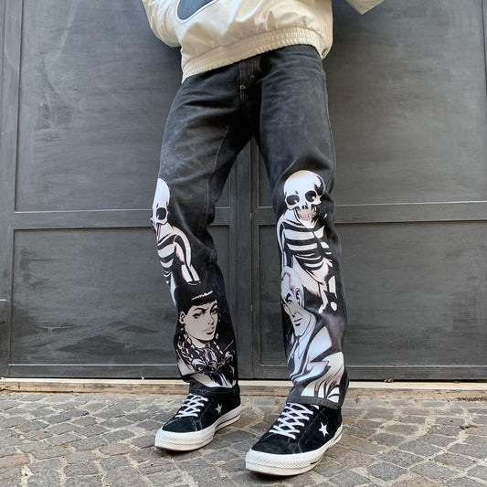 Fashionable Skull Print Street Pants Jeans