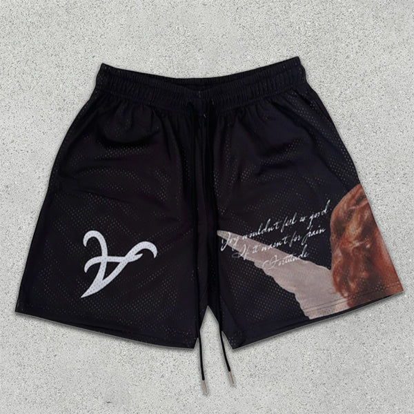 Angel Graphic Print Elastic Shorts