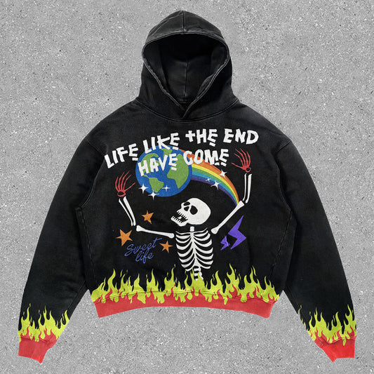 Personalized Fashion Skull Flame Print Long Sleeve Hoodie