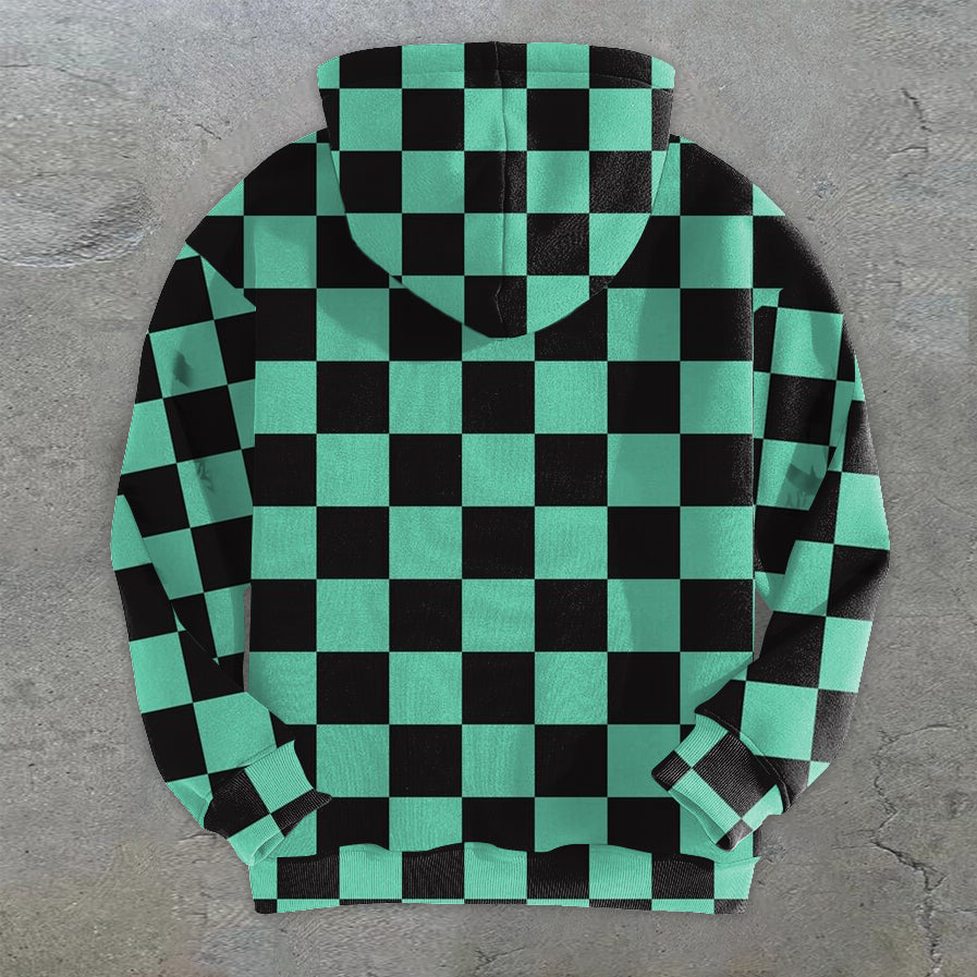 Checkerboard Trendy Print Casual Retro Hoodies