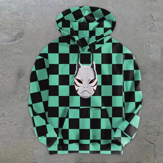 Checkerboard Trendy Print Casual Retro Hoodies