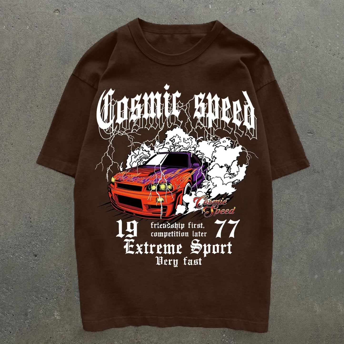 Car Cosmic Speed Print Short Sleeve T-Shirt