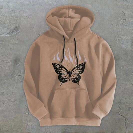 Vintage Slouchy Print Butterfly Street Style Hoodies