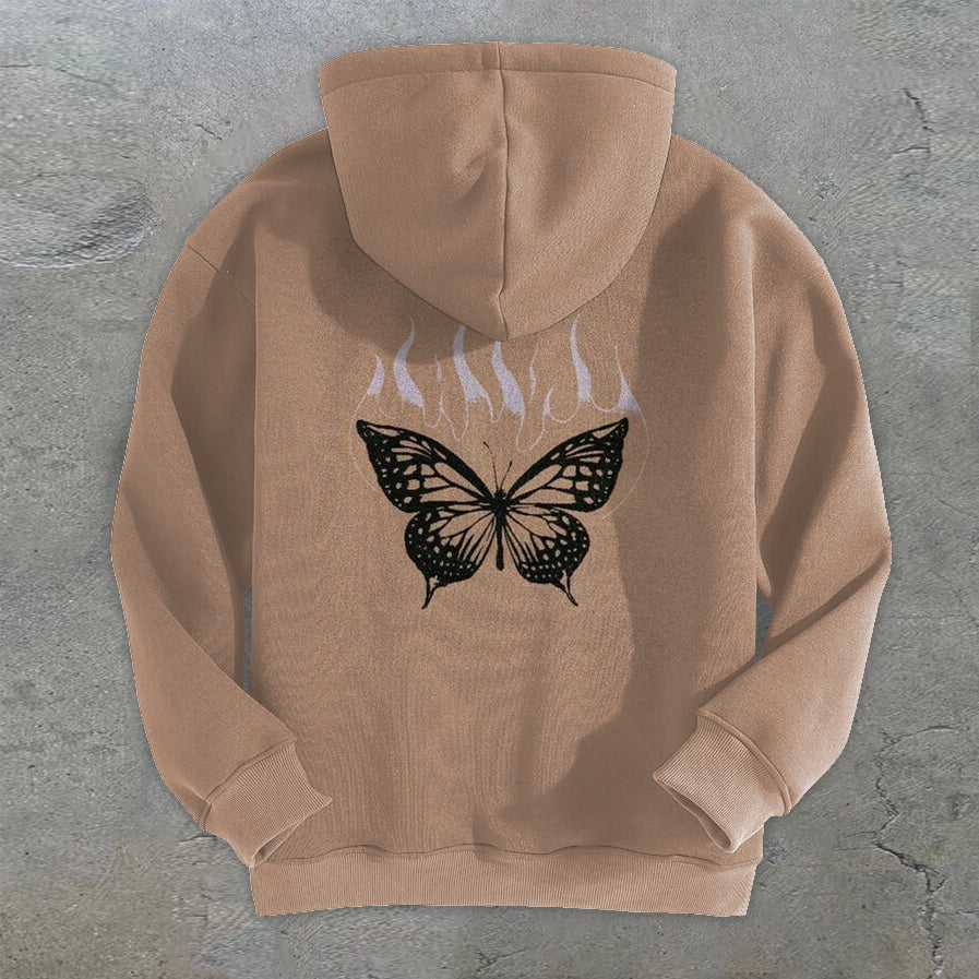 Vintage Slouchy Print Butterfly Street Style Hoodies