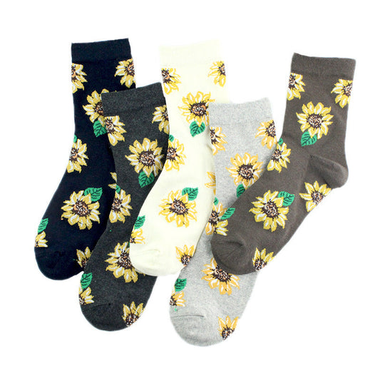 Sunflower medium tube socks literary cotton socks sunflower socks