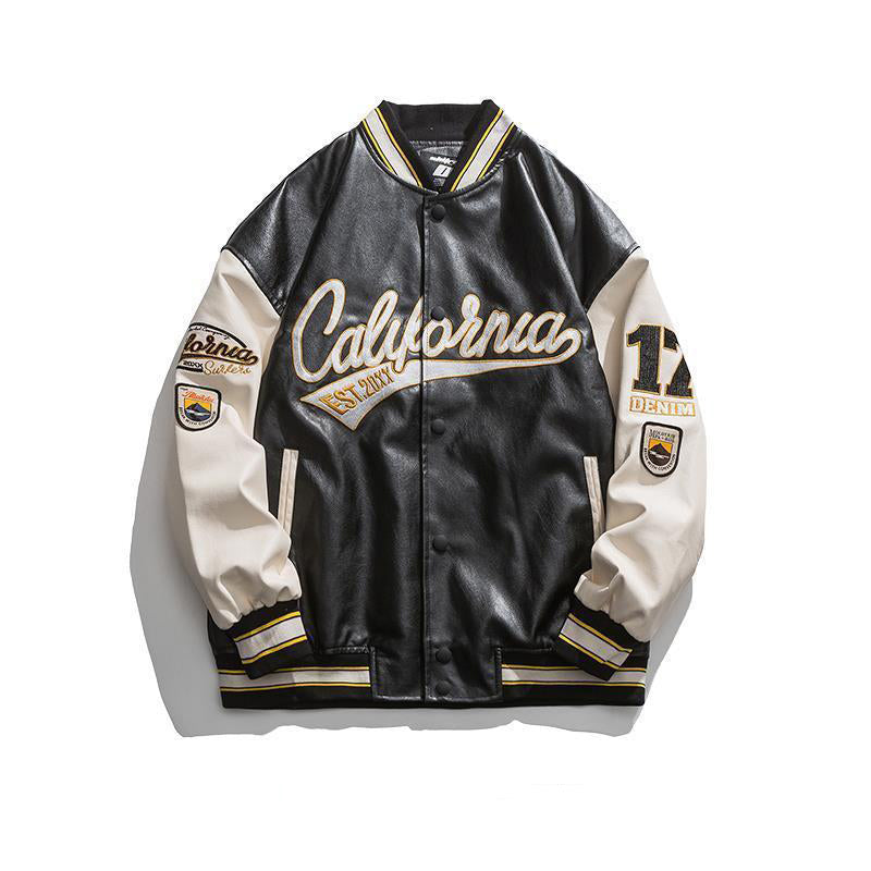 Baseball uniform leather jacket embroidery high street retro jacket couple jacket