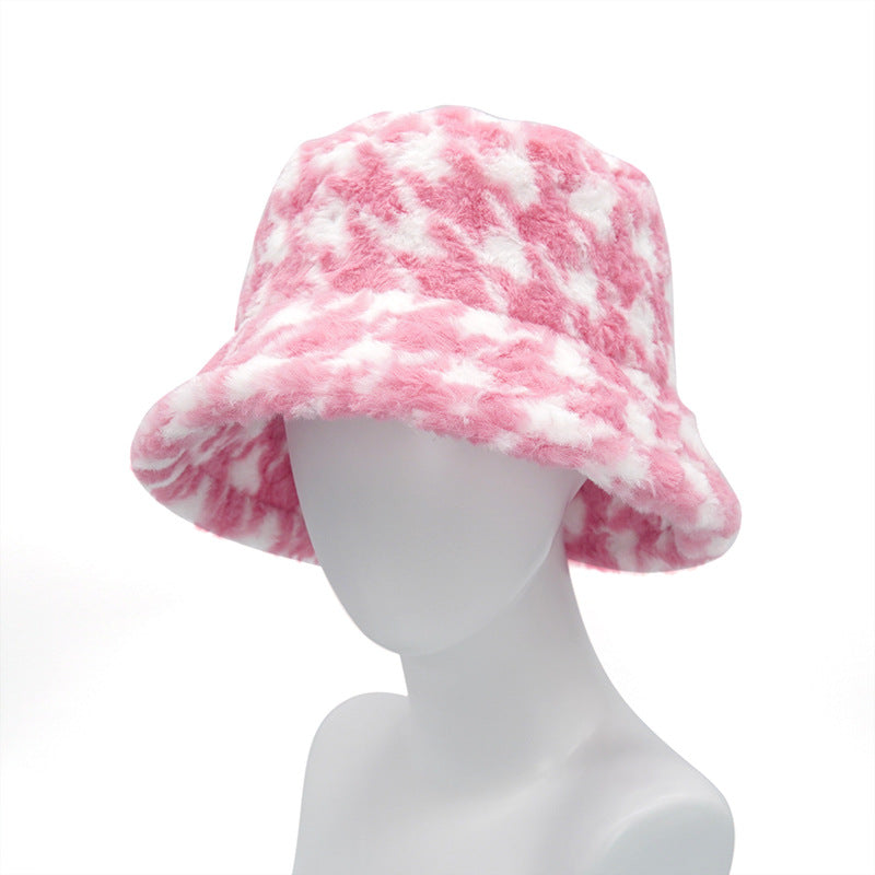 Velvet warm houndstooth pot hat sun hat big brim rabbit fleece hat