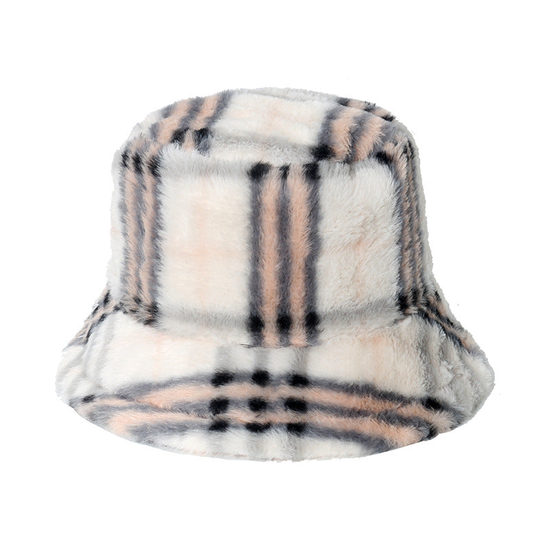 Warm Hat Plush Gradient Color Striped Bucket Hat Basin Hat