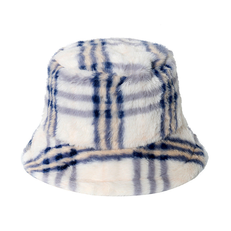 Warm Hat Plush Gradient Color Striped Bucket Hat Basin Hat