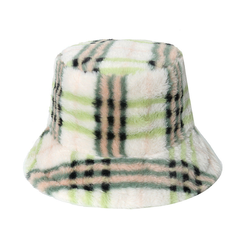 Warm Hat Plush Gradient Color Striped Bucket Hat Basin Hat