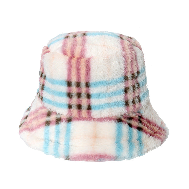 Warm Hat Plush Gradient Color Striped Bucket Hat Basin Hat