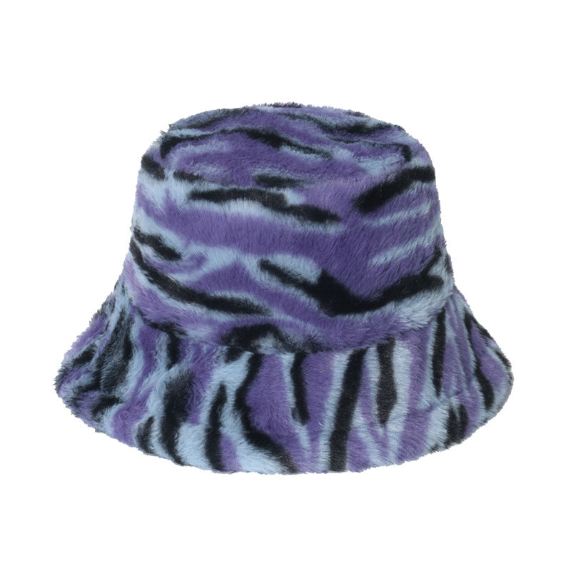 Warm Hat Plush Gradient Color Striped Bucket Hat Basin Hat