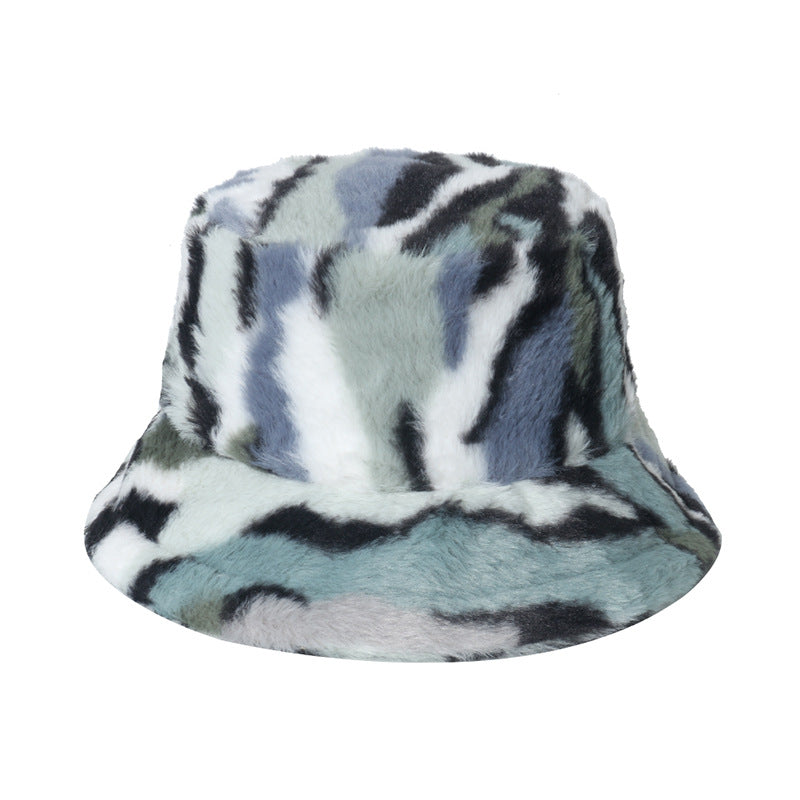 Warm Hat Plush Gradient Color Striped Bucket Hat Basin Hat