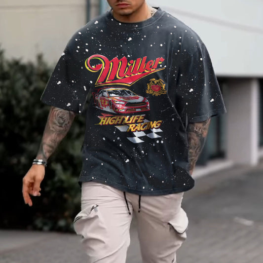 statement street style racing print T-shirt