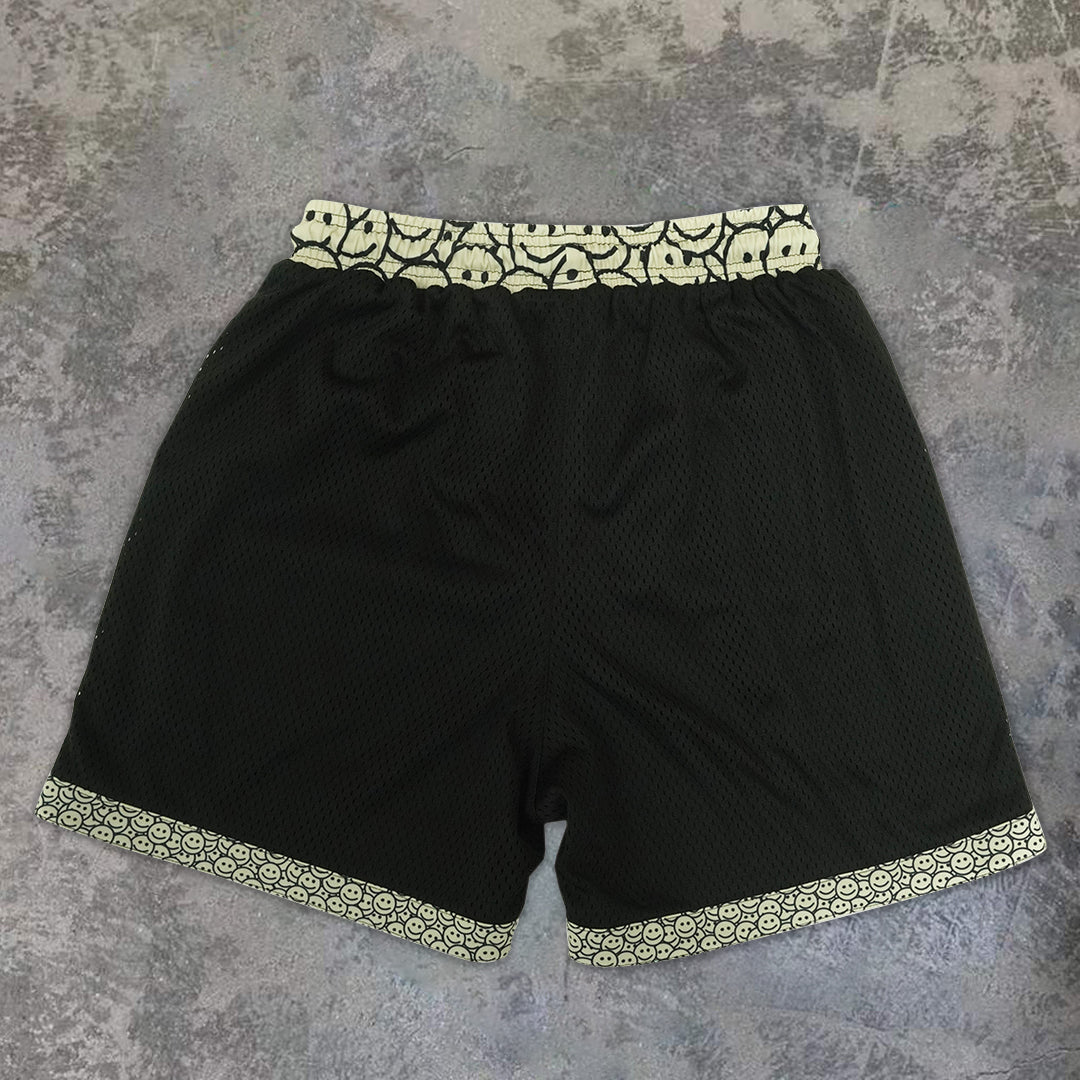 Fashion Smiley Pattern Vintage Mesh Street Shorts