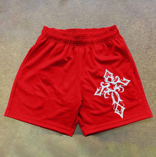 Vintage Faith Tide Brand Print Mesh Shorts