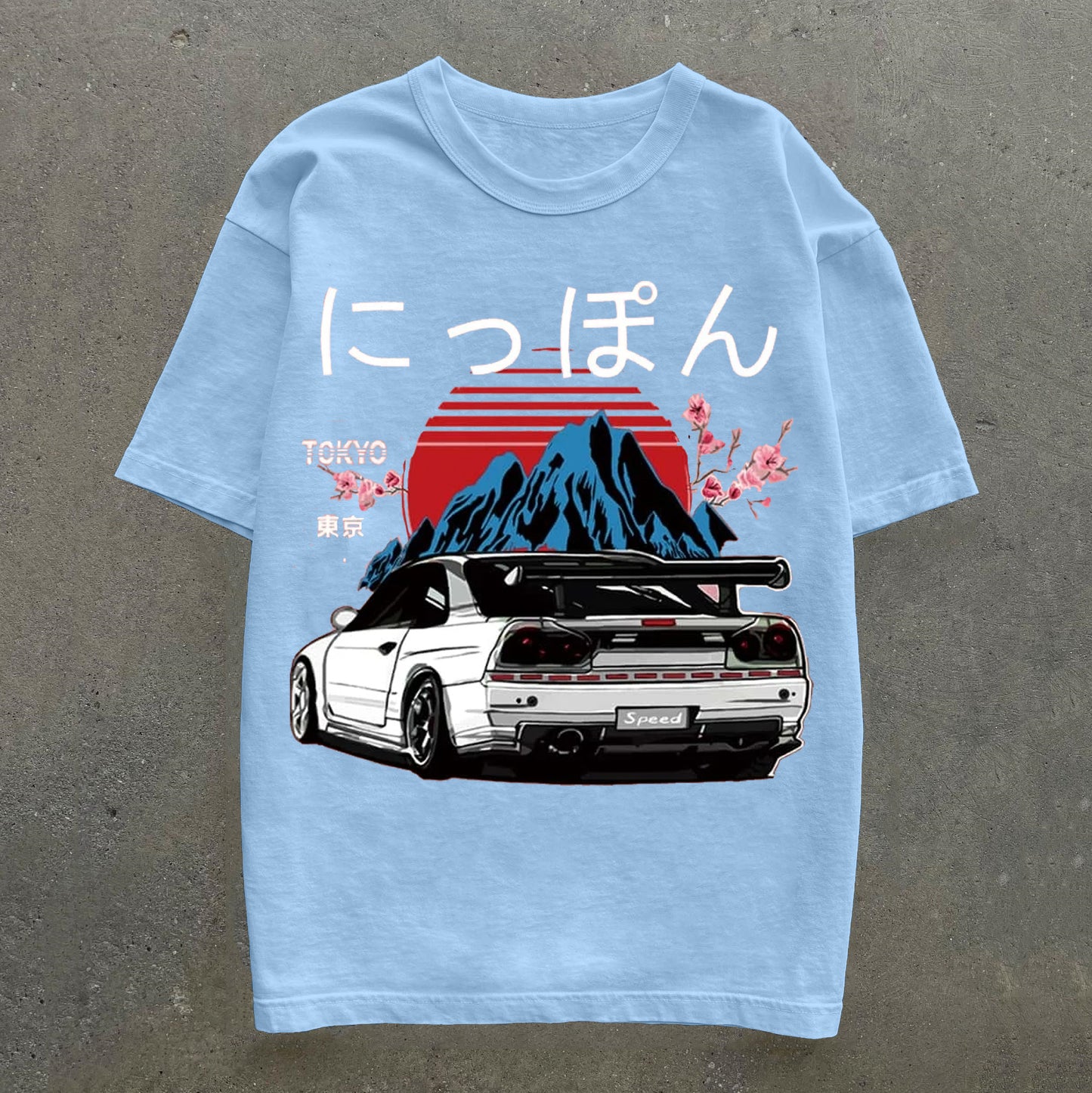 Japanese & Car Print Short Sleeve T-Shirt