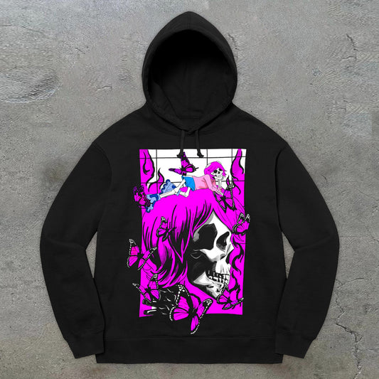 skull art print street hoodie