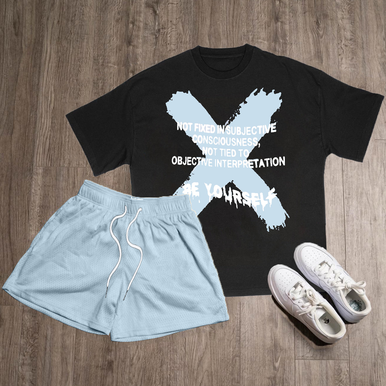 Be Yourself Print T-Shirt Shorts Two-Piece Set