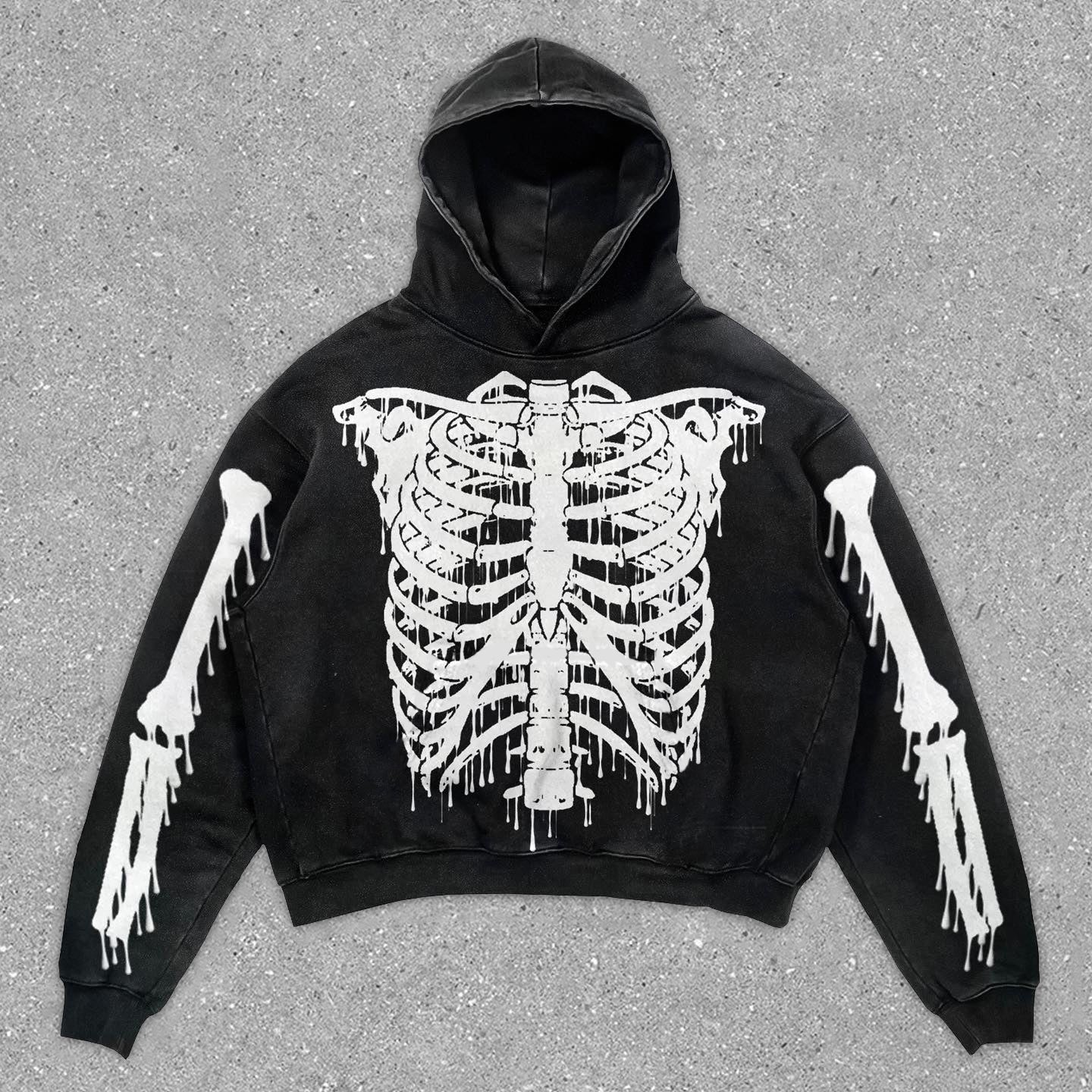 Sleek Casual Skull Print Vintage Hoodie