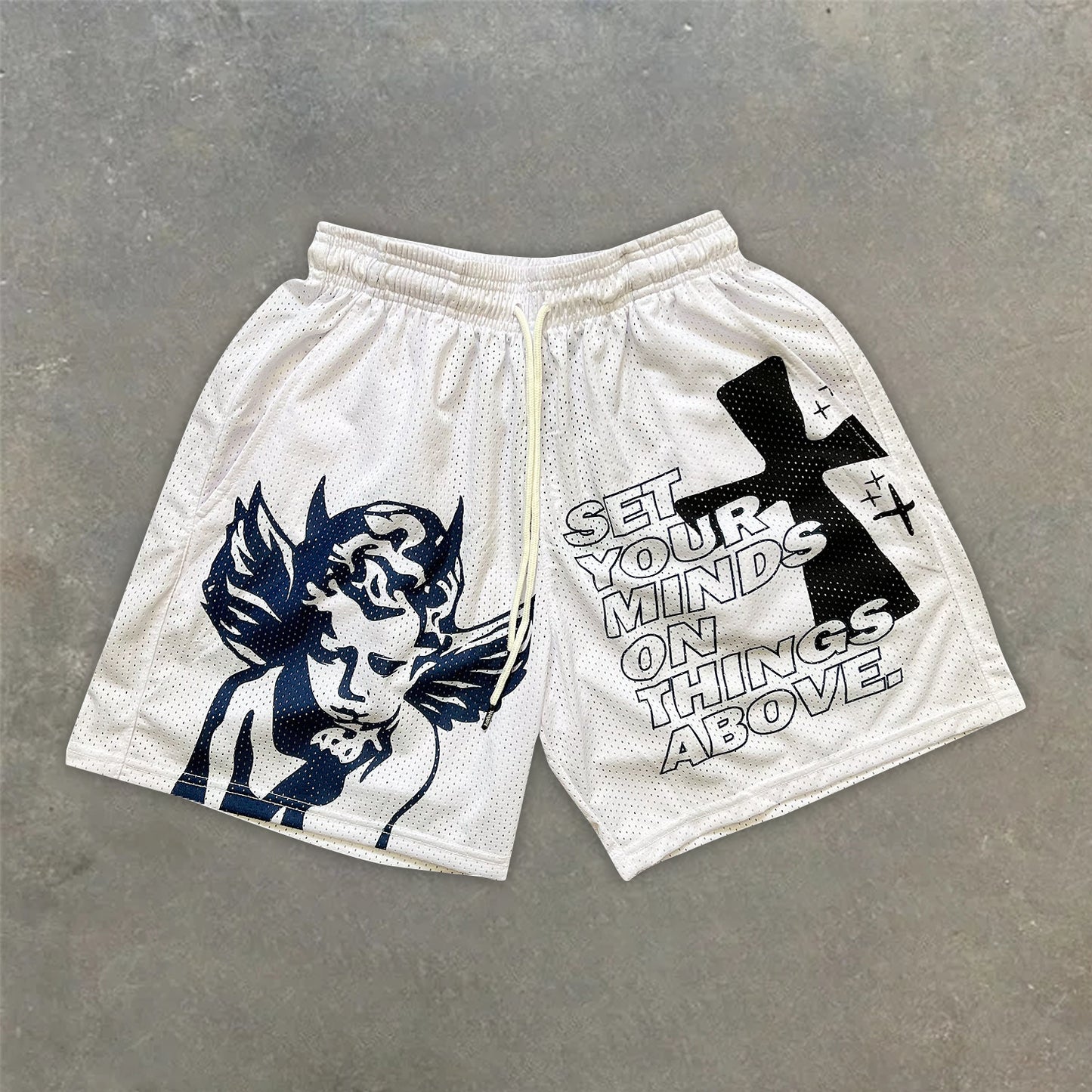 Angel Print Casual Cross Stretch Shorts