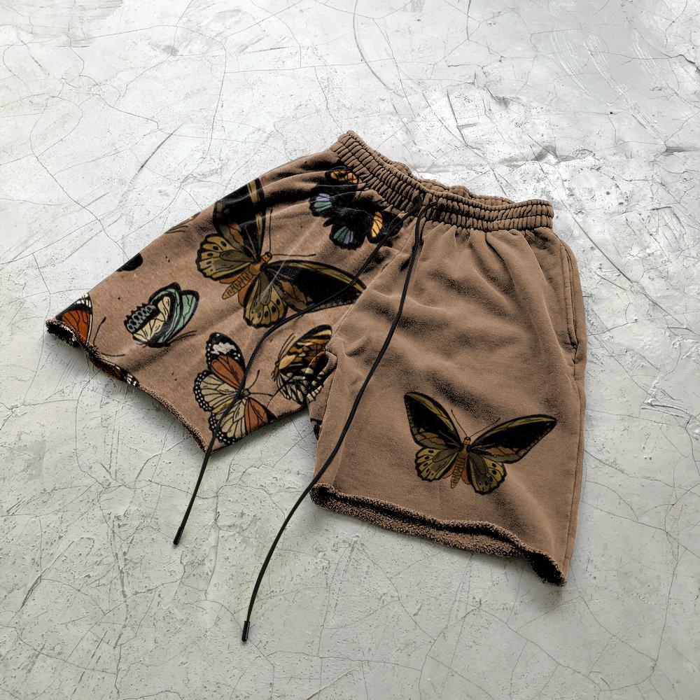 Stitching personality butterfly retro casual shorts