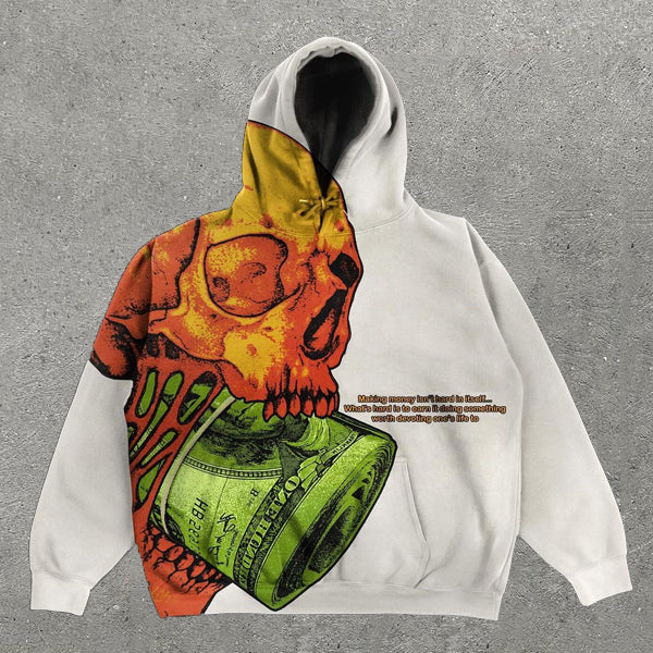 Casual Skeletons And Money Print Long Sleeve Hoodie