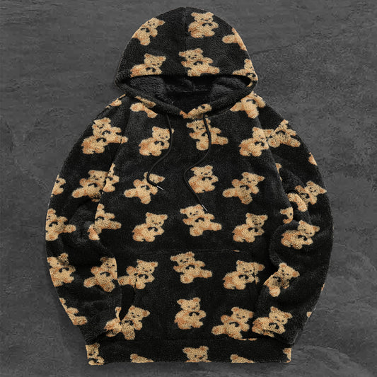 Bear Print Sherpa Bear Loose Thick Hoodies