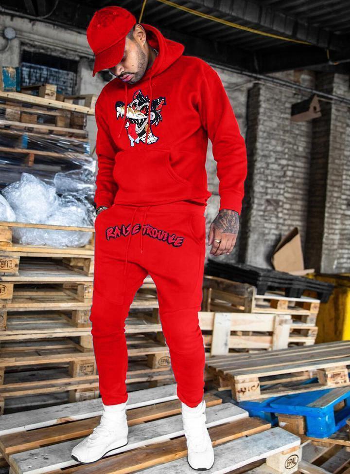 Cartoon animal print hoodie sweatpants set